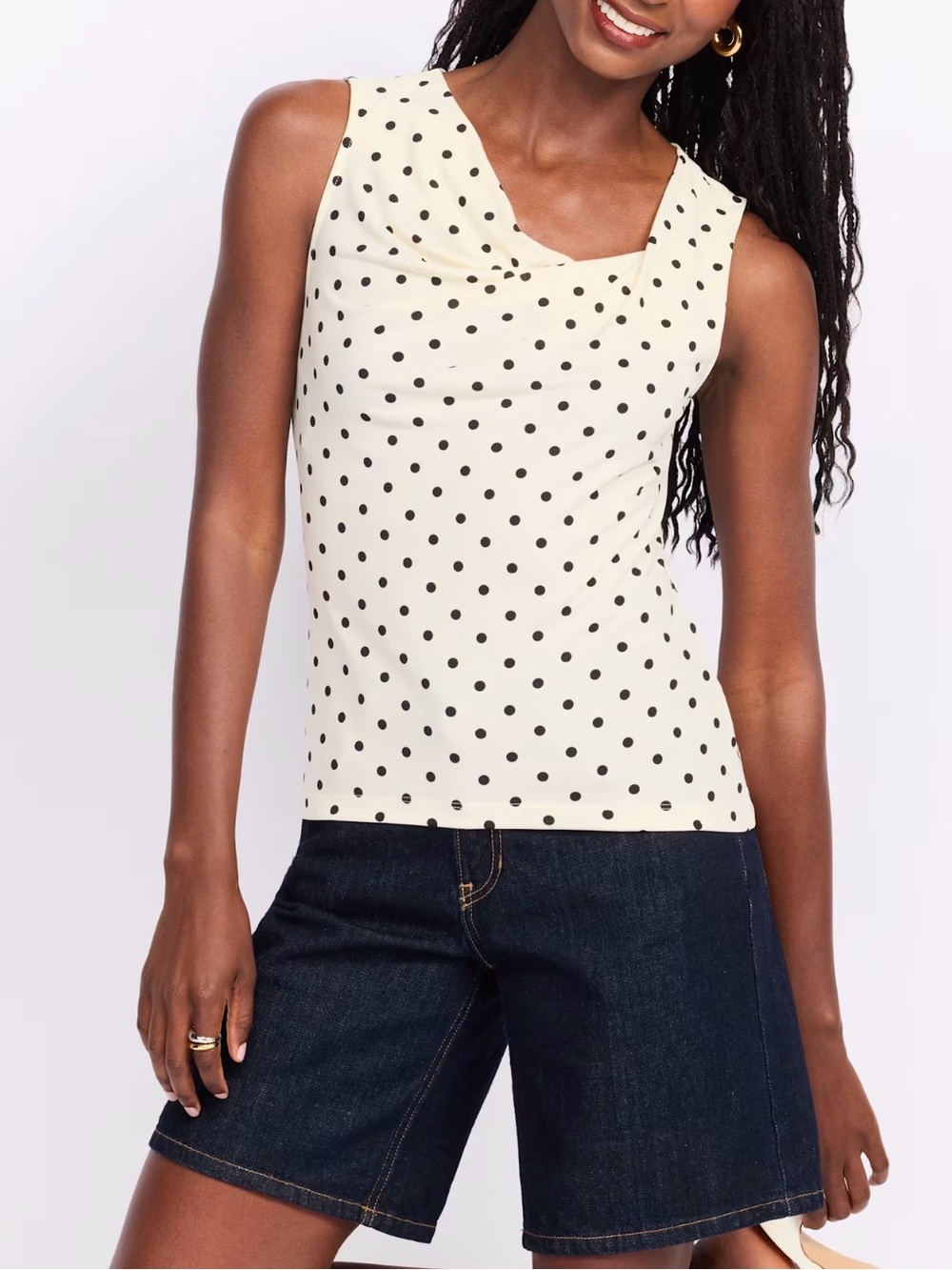MONTGOMERY POST Nadine Sleeveless Drape Front Knit Top - Off White - L